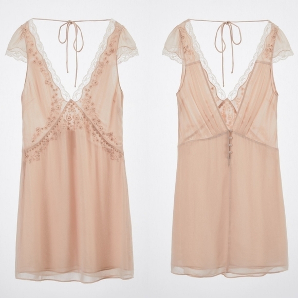 New Zara Limited Edition Embroidered Beaded Lace Blush Slip Mini Dress NWT Large - Picture 7 of 16